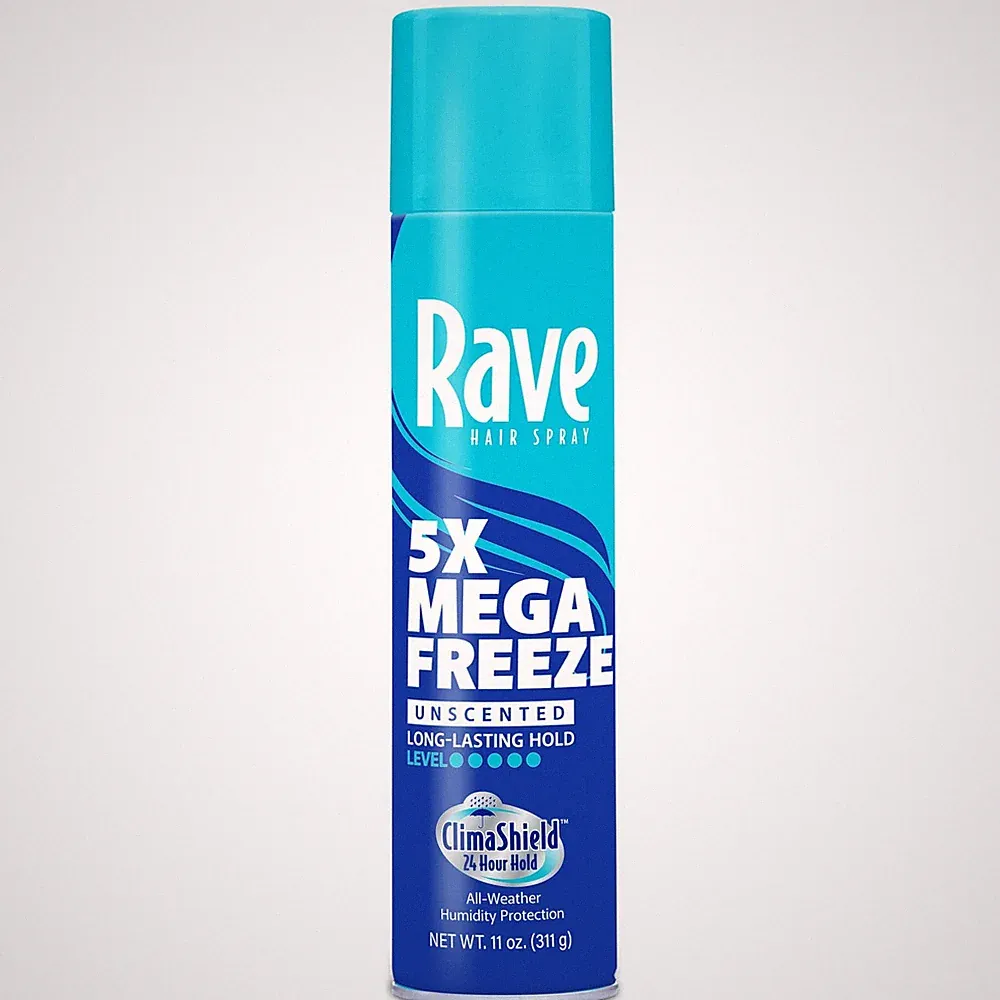 Unscented Aerosol Hairspray by Rave - 5X Freeze Hair Spray for Heat Protectio...